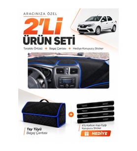 e-biz RENAULT SYMBOL UZUN TİP.2 (2013-2021) Uyumlu Torpido + Tay Tüyü Çanta - Siyah-Mavi - RE016