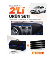 e-biz RENAULT SYMBOL UZUN TİP.2 (2013-2021) Uyumlu Torpido + Tay Tüyü Çanta - Siyah-Mavi - RE016