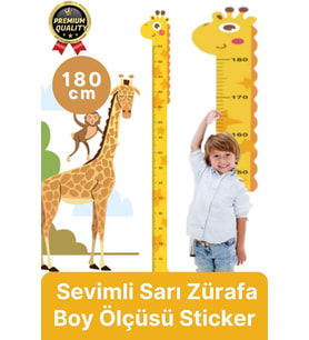 Yeni Seri Çift Taraflı Bantlı Çocuk Büyüme Cetveli Eğlenceli Sevimli Sarı Zürafa Boy Ölçüsü Sticker