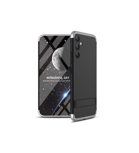Samsung Galaxy A34 Uyumlu Kılıf Zore Kamera Korumalı Dikey Standlı Ays Kapak (Siyah-Gri)