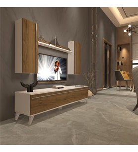 Decoraktiv Eko 5D Mdf Dvd Retro Tv Ünitesi Tv Sehpası - Beyaz - Pera (Beyaz - Pera)