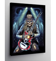 Kanvas Tablo Elektro Gitar Çalan Şapkalı İskelet