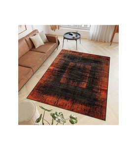 Rovigo Home Dijital Baskı Yıkanabilir Kaymaz Taban Salon Halısı RVG0484 (Turuncu)