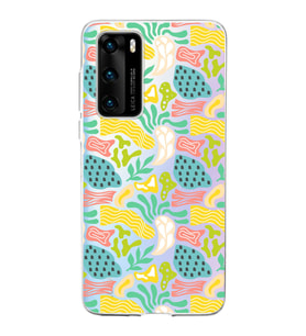 Huawei P40 ile Uyumlu 1mm Kapak Memphis Desen Tasarımlı Şeffaf Silikon Kılıf