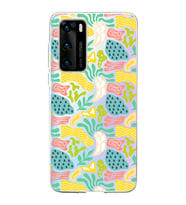 Huawei P40 ile Uyumlu 1mm Kapak Memphis Desen Tasarımlı Şeffaf Silikon Kılıf
