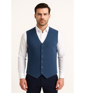 Herman Slim Fit Erkek Düğmeli Triko Yelek - 7461 (İndigo)