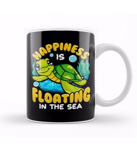 Fish Sea Turtle Happiness Is Floating In The Sea Kupa Bardak Porselen
