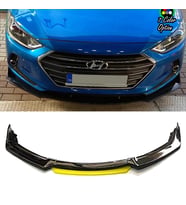 Hyundai Elantra Sarı Renkli Şeritli Dilli Ön Lip 4 Prç Parlak Siyah ABS 2016 - 2019