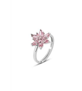 925 ayar Gümüş Pembe taşlı Çift Katman Nilüfer Çiçeği Ayarlanır Yüzük (STD)