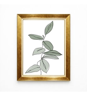 Tablore Gold Çerçeveli Minimalist Yaprak Çizgisel Çizim Botanik Kanvas Tablo