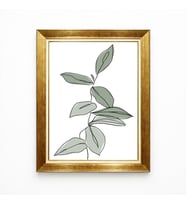 Tablore Gold Çerçeveli Minimalist Yaprak Çizgisel Çizim Botanik Kanvas Tablo