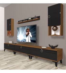 Decoraktiv Eko 270DA Mdf Gold Tv Ünitesi Tv Sehpası (Siyah - Ceviz)