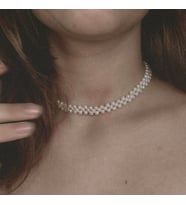 Zarif İnci Choker Kolye, İncili Tasma Kolye (Krem)