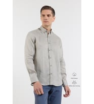 Vizon Keten Düğmeli Yaka Uzun Kol Cepsiz Slim Fit %100 Keten Gömlek 1004260161