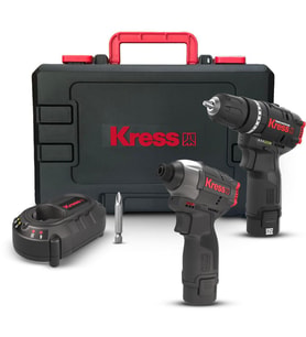 Kress KUG02 12Volt/2.0Ah. Li-ion Çift Akülü Kömürsüz Profesyonel Darbeli Matkap+Darbeli Tornavida Kombo Set