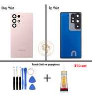 Samsung S25 Ultra Pembe Arka Pil Kapağı Batarya Kapağı Lazer Kesim + Yapıştırıcı ve Vida Seti