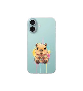 iPhone 16 ile Uyumlu Splash Kapibara Tasarımlı Şeffaf Silikon Kılıf