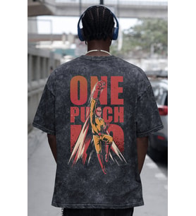 Tasarım One Punch Man Anime Sırt Baskılı Unisex Oversize Eskitme Yıkamalı Tişört