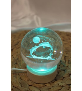 3D Led Işık Cam Küre Yunus 8 cm Renkli (Şeffaf)