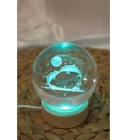 3D Led Işık Cam Küre Yunus 8 cm Renkli (Şeffaf)