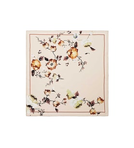 BURSA İPEK Krem Floral Twill İpek Eşarp
