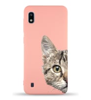 Samsung Galaxy A10 Uyumlu Lansman Kılıf Catface Tasarımlı İçi Kadife Kapak-Pembe (Şeffaf)