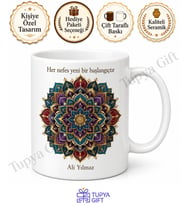 Mandala Desenli Baskılı Kupa Bardak Hediye Porselen Meditasyon Yoga Huzur
