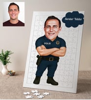 Erkek Polis Karikatürlü Kişiye Özel Puzzle
