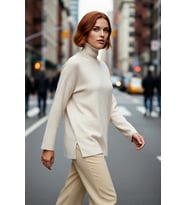 Kadın Oversize Balıkçı Yaka Düşük Kol Akrilik Triko Kazak Kış Sezonu İçin Uzun Basic Model