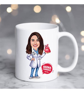Kişiye Özel Kalp Doktoru Kadın Karikatürlü Bardak