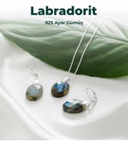 Luxtone Sertifikalı Labradorit Set 925 Ayar Gümüş Kolye Küpe Kadın Takı LX0520ST