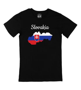 Slovakya Haritalı ve Bayraklı Siyah Tişört
