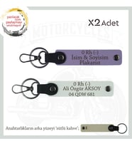 Sürücü Sevgiliye Özel Hediye İsim Plaka ve 0 Rh (-) Kan Grubu Yazılı x2 Anahtarlık Set, Mor-Beyaz-SK (Çok Renkli)