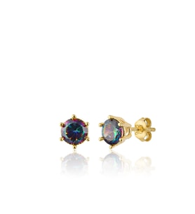 925 ayar Gümüş Altın kaplama Mistik Topaz taşlı 5 mm Tektaş küpe