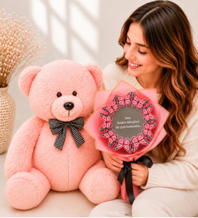 Led Işıklı Peluş Kelebek Buketi Ve 80 Cm Peluş Ayıcık