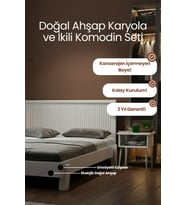 Ebruli̇ Model Dikey Başlıklı Masif Ahşap Karyola ve 2 Adet Komodin Kolay Kurulum Fırınlanmış İthal Sibirya Çamı 180x200 Yatak Uyumlu 2 Adet Komodin