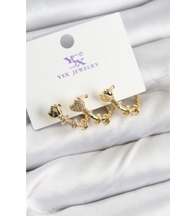Pirinç Zİrkon Taşlı Kalp Model Gold Renk 3'lü Kadın Küpe - TJ-BKP10947