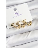 Pirinç Zİrkon Taşlı Kalp Model Gold Renk 3'lü Kadın Küpe - TJ-BKP10947
