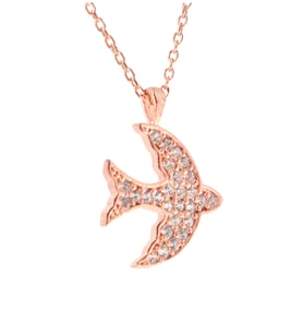 925 Ayar Favori Zirkon Taşlı Kırlangıç Modelli Gümüş Kolye (Rose - Gold)