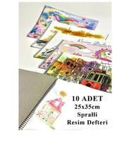 Resim Defteri 15 Yaprak 25x35 cm 10 Adet Spiralli Orta Boy Resim Defteri Karton Kapak 110 gr Öğrenci Okul (Beyaz)