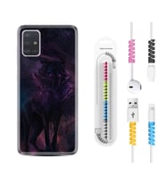 Samsung a71 A72 A73 A7 A9 2018 C7 C9 Kılıf Kablo Koruma Spiral Silikon Black Purple Wolf 1791