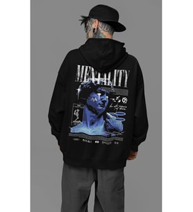 Mentality Baskılı Unisex Oversize Tasarım Hoodie