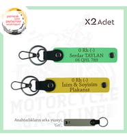 Bikerlar İçin Özel, İsim Plaka ve 0 Rh (-) Kan Grubu Yazılı Hediyelik x2 Anahtarlık, Sarı-F Yeşil-Gr