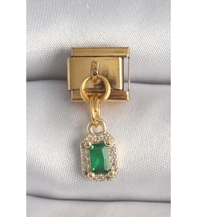316L Çelik Gold Renk Sallantı Kare Yeşil Zirkon Taşlı Nomination Charm TJ-BC1352
