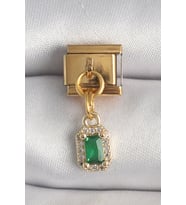 316L Çelik Gold Renk Sallantı Kare Yeşil Zirkon Taşlı Nomination Charm TJ-BC1352