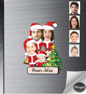 Kişiye Özel Yılbaşı Aile Ahşap Magnet -4