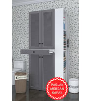 Kenzlife membran çamaşır-kurutma makinesi dolabı ahi evran sağ gribyz panjur 187*090*60 mebran kapak suntalam gövde (Beyaz-Gri)