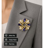 Premium Hediye Kadın Broş Mor Taşlı İnci Görünümlü Gold Renk Çiçek Broş