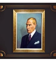 Özel Seri Paspartulu Çerçeveli Atatürk Tablo l595 (Gold)