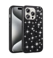 iPhone 15 Pro Kılıf Parlak Taşlı Tasarım Linea Kapak (Siyah)